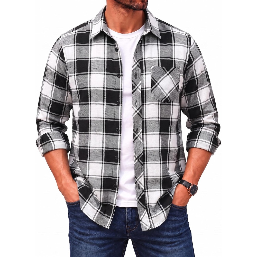 image:imageCOOFANDY Mens Flannel Plaid Shirts Long Sleeve Caual Button Down ShirtsBlack