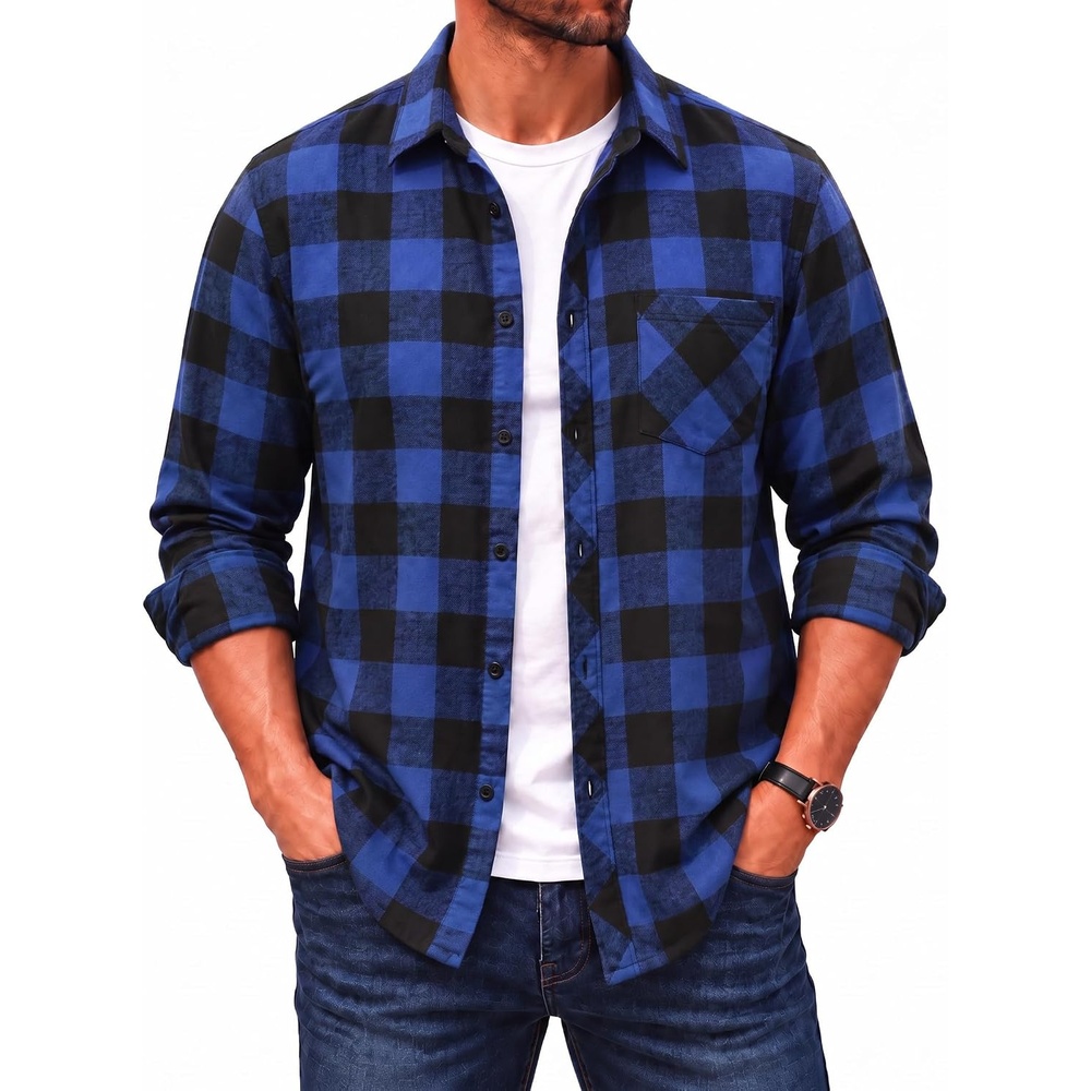 image:imageCOOFANDY Mens Flannel Plaid Shirts Long Sleeve Caual Button Down ShirtsBlue