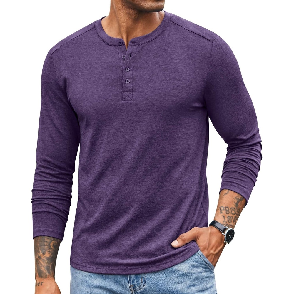 image:imageCOOFANDY Mens Henley Shirts Long Sleeve TShirt Lightweight Fashion Casual Pullover Tee ShirtPurple