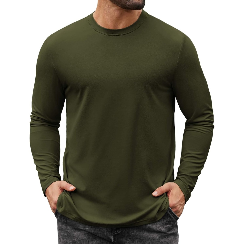image:imageCOOFANDY Mens Long Sleeve Tee Shirts Stretch Crew Neck Tee Shirts Casual T Shirts for MenDark Army Green