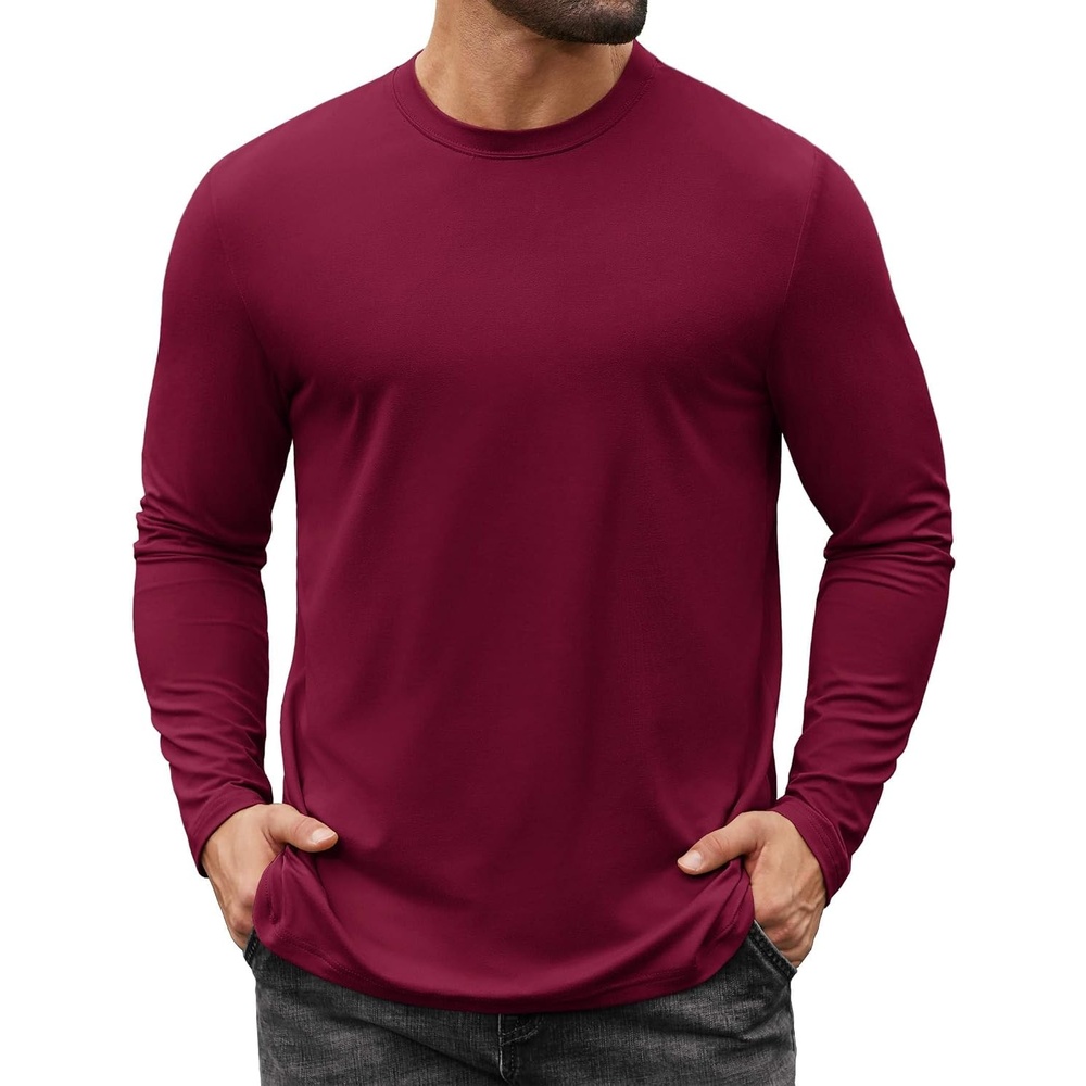 image:imageCOOFANDY Mens Long Sleeve Tee Shirts Stretch Crew Neck Tee Shirts Casual T Shirts for MenWine Red