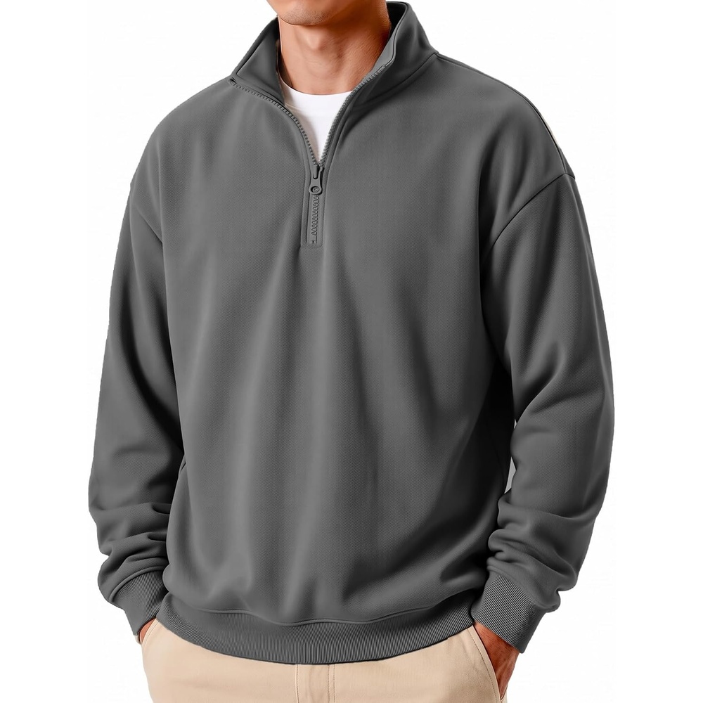 image:imageCOOFANDY Mens Quarter Zip Pullover Fleece Sweatshirt Casual Quilt SweaterDark Grey