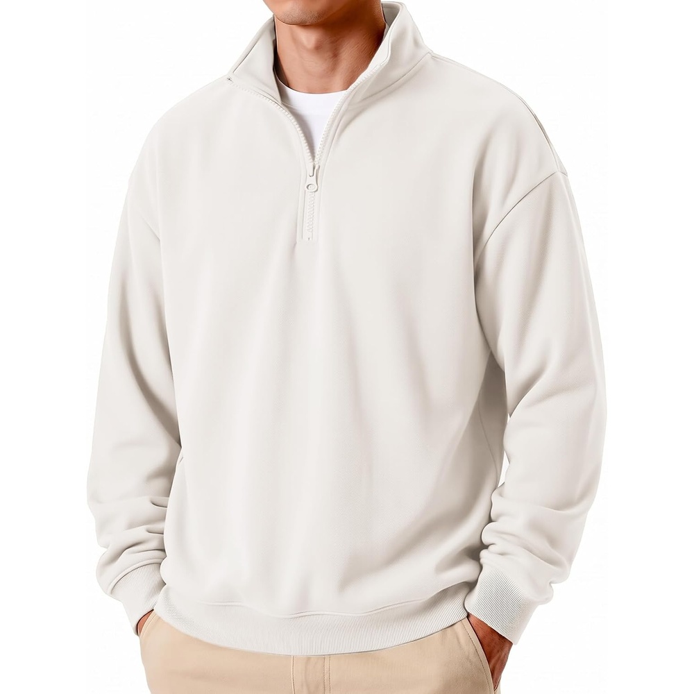 image:imageCOOFANDY Mens Quarter Zip Pullover Fleece Sweatshirt Casual Quilt SweaterWhite