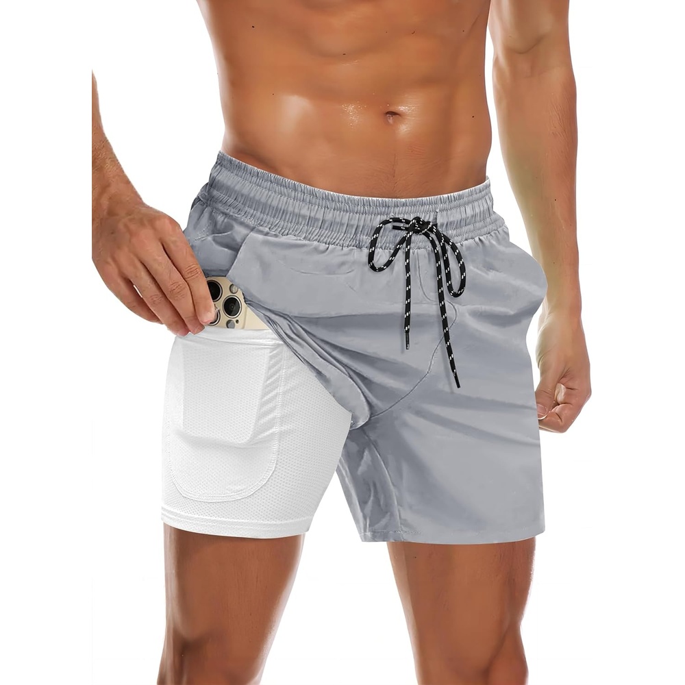 image:imageCOOFANDY Mens Swim Trunks Quick Dry Bathing Suit with Pockets Swimwear Beach Board Short Swimsuit SXXLLight Gray