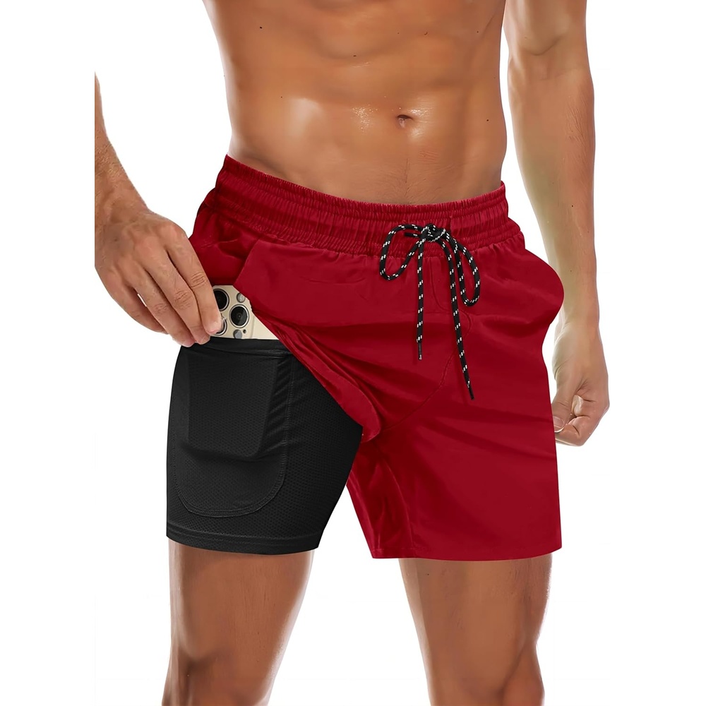 image:imageCOOFANDY Mens Swim Trunks Quick Dry Bathing Suit with Pockets Swimwear Beach Board Short Swimsuit SXXLWine Red