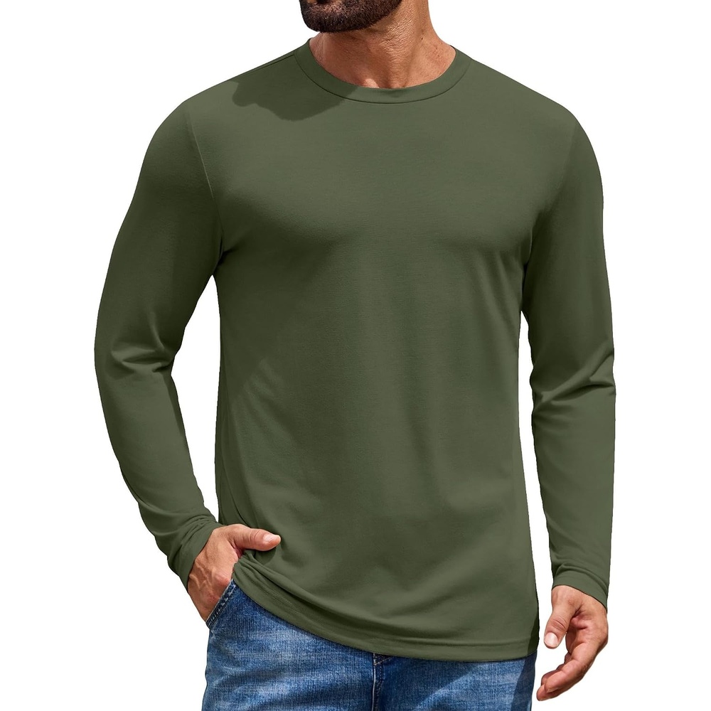 image:imageCOOFANDY Mens T Shirts Long Sleeve Cotton Blend TShirts Casual Crew Neck Soft Basic Tee ShirtsArmy Green