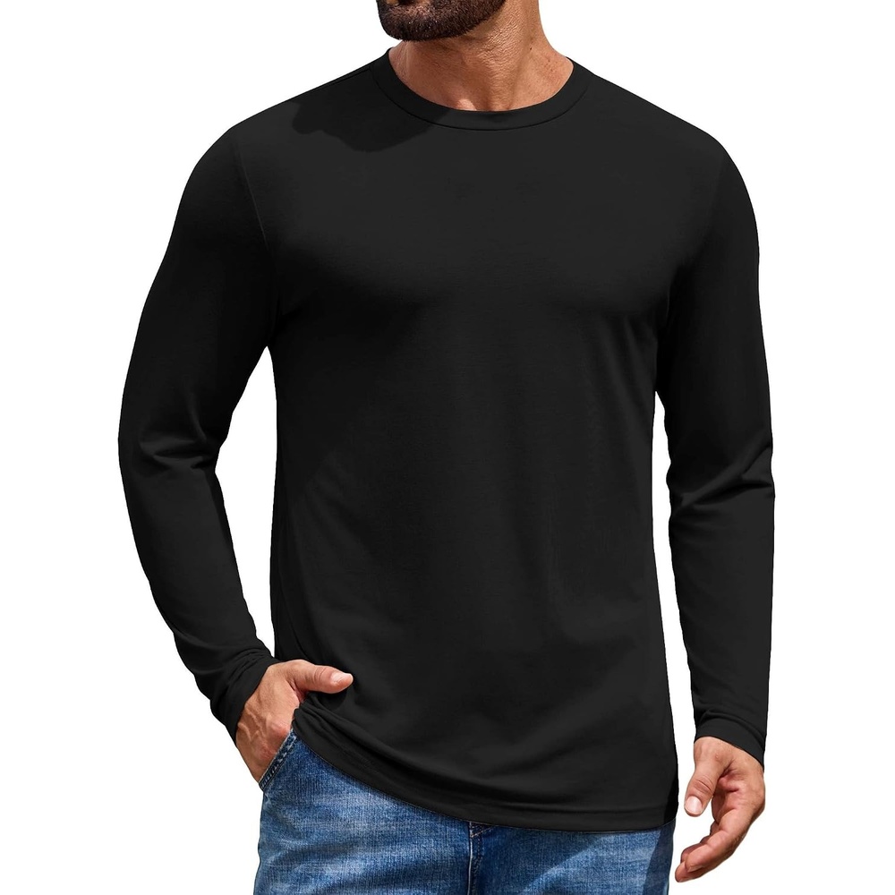 image:imageCOOFANDY Mens T Shirts Long Sleeve Cotton Blend TShirts Casual Crew Neck Soft Basic Tee ShirtsBlack