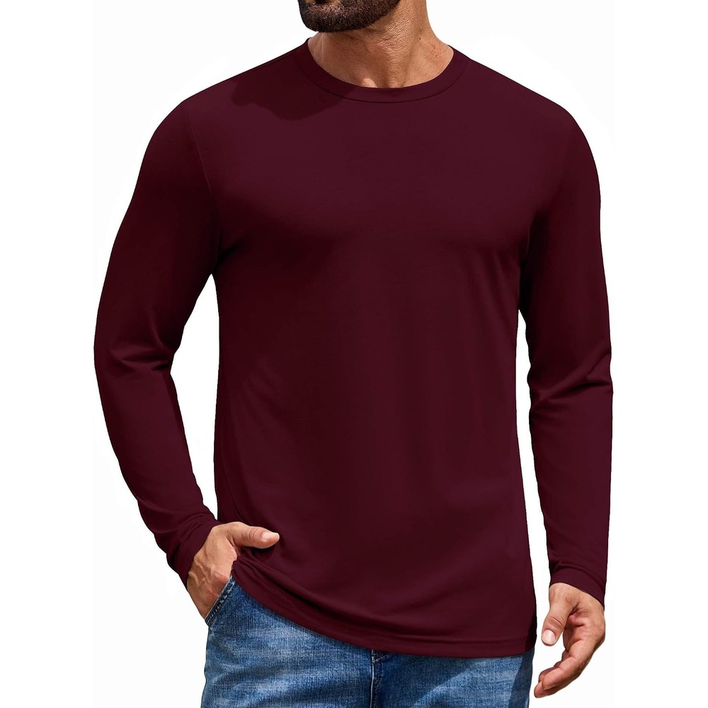 image:imageCOOFANDY Mens T Shirts Long Sleeve Cotton Blend TShirts Casual Crew Neck Soft Basic Tee ShirtsBurgundy