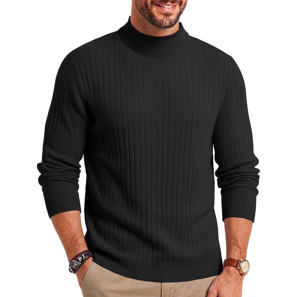 image:imageCOOFANDY Mens Turtleneck Sweater Mock Neck Knitted Ribbed Pullover SweaterBlack