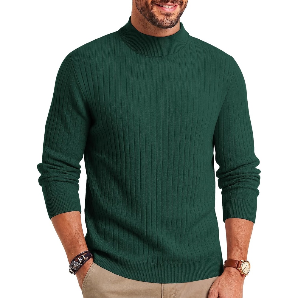 image:imageCOOFANDY Mens Turtleneck Sweater Mock Neck Knitted Ribbed Pullover SweaterLake Green