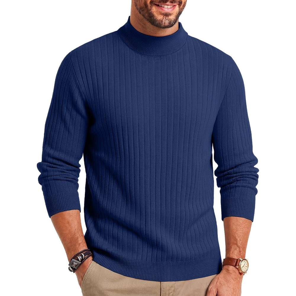image:imageCOOFANDY Mens Turtleneck Sweater Mock Neck Knitted Ribbed Pullover SweaterNavy Blue