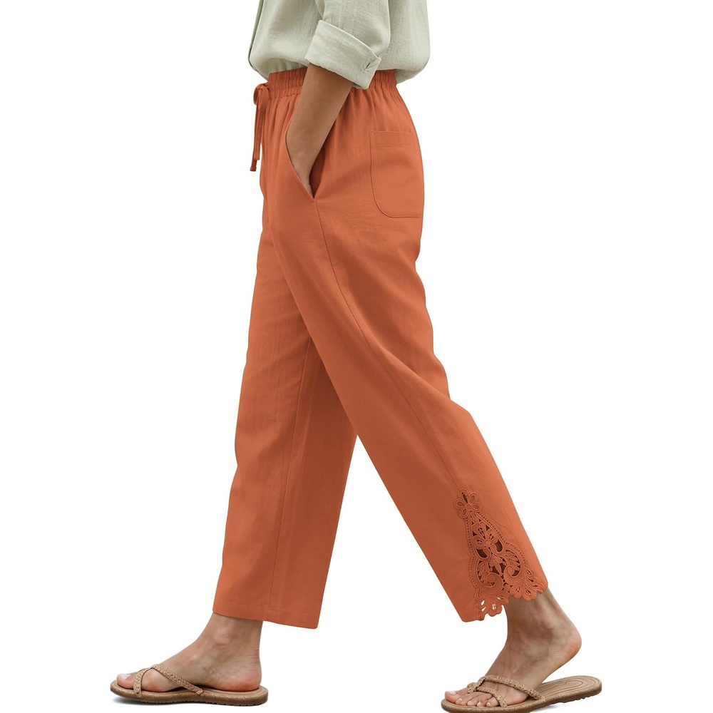 image:imageCOOFANDY Womens Cotton Casual Pants Beach Capri Pants SXXLCaramel