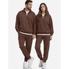 COOFANDY 2 Piece Set for Men Sweatsuit 1/4 Zip Sweatshirt and Jogger pants(Brown)