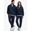 COOFANDY 2 Piece Set for Men Sweatsuit 1/4 Zip Sweatshirt and Jogger pants(Navy Blue)