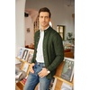 COOFANDY Men’s Cardigan Sweater Slim Fit Stand Collar Cardigan Cable Knit(Army Green)