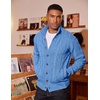 COOFANDY Men’s Cardigan Sweater Slim Fit Stand Collar Cardigan Cable Knit(Blue)