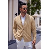 COOFANDY Men’s Cardigan Sweater Slim Fit Stand Collar Cardigan Cable Knit(Khaki)