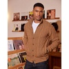 COOFANDY Men’s Cardigan Sweater Slim Fit Stand Collar Cardigan Cable Knit(Light Caramel)