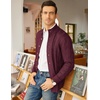 COOFANDY Men’s Cardigan Sweater Slim Fit Stand Collar Cardigan Cable Knit(Wine Red)