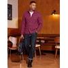 COOFANDY Men’s Cardigan Sweater Slim Fit Stand Collar Cardigan Cable Knit(Wine Red)