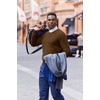 COOFANDY Mens Crew Neck Sweaters Long Sleeve Lightweight Pullover Sweater(Dark Brown)
