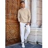 COOFANDY Mens Crew Neck Sweaters Long Sleeve Lightweight Pullover Sweater(Khaki)