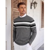 COOFANDY Mens Crew Neck Sweaters Long Sleeve Lightweight Pullover Sweater(Stripes_dark Gray)