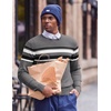 COOFANDY Mens Crew Neck Sweaters Long Sleeve Lightweight Pullover Sweater(Stripes_dark Gray)
