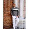 COOFANDY Mens Crew Neck Sweaters Long Sleeve Lightweight Pullover Sweater(Stripes_dark Gray)