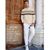 COOFANDY Mens Crew Neck Sweaters Long Sleeve Lightweight Pullover Sweater(Stripes_light Apricot)