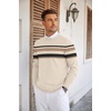 COOFANDY Mens Crew Neck Sweaters Long Sleeve Lightweight Pullover Sweater(Stripes_light Apricot)