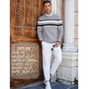 COOFANDY Mens Crew Neck Sweaters Long Sleeve Lightweight Pullover Sweater(Stripes_light Gray)