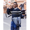 COOFANDY Mens Crew Neck Sweaters Long Sleeve Lightweight Pullover Sweater(Stripes_navy Blue)
