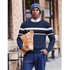 COOFANDY Mens Crew Neck Sweaters Long Sleeve Lightweight Pullover Sweater(Stripes_navy Blue)