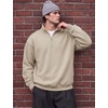 COOFANDY Mens Quarter Zip Pullover Fleece Sweatshirt Casual Quilt Sweater(Light Khaki)