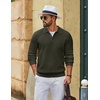 COOFANDY Men’s Sweater Long Sleeve Knitted Polo Textured Casual Pullover(Army Green)