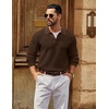 COOFANDY Men’s Sweater Long Sleeve Knitted Polo Textured Casual Pullover(Ash Brown)
