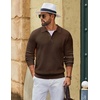 COOFANDY Men’s Sweater Long Sleeve Knitted Polo Textured Casual Pullover(Ash Brown)