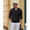 COOFANDY Men’s Sweater Long Sleeve Knitted Polo Textured Casual Pullover(Black)