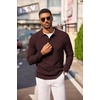 COOFANDY Men’s Sweater Long Sleeve Knitted Polo Textured Casual Pullover(Brown)