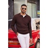 COOFANDY Men’s Sweater Long Sleeve Knitted Polo Textured Casual Pullover(Brown)