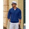 COOFANDY Men’s Sweater Long Sleeve Knitted Polo Textured Casual Pullover(Deep Blue)