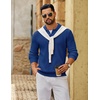 COOFANDY Men’s Sweater Long Sleeve Knitted Polo Textured Casual Pullover(Deep Blue)