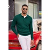 COOFANDY Men’s Sweater Long Sleeve Knitted Polo Textured Casual Pullover(Green)