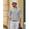 COOFANDY Men’s Sweater Long Sleeve Knitted Polo Textured Casual Pullover(Light Grey)