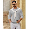 COOFANDY Men’s Sweater Long Sleeve Knitted Polo Textured Casual Pullover(Light Grey)