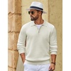 COOFANDY Men’s Sweater Long Sleeve Knitted Polo Textured Casual Pullover(Light Khaki)