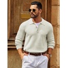 COOFANDY Men’s Sweater Long Sleeve Knitted Polo Textured Casual Pullover(Light Khaki)