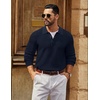 COOFANDY Men’s Sweater Long Sleeve Knitted Polo Textured Casual Pullover(Navy Blue)
