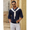 COOFANDY Men’s Sweater Long Sleeve Knitted Polo Textured Casual Pullover(Navy Blue)